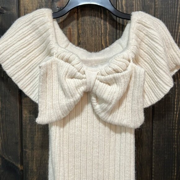 Worth Collective Bow Maxi Sweater Dress S Ivory Cream Ribbed Stretchy Bump Boho - Picture 2 of 13